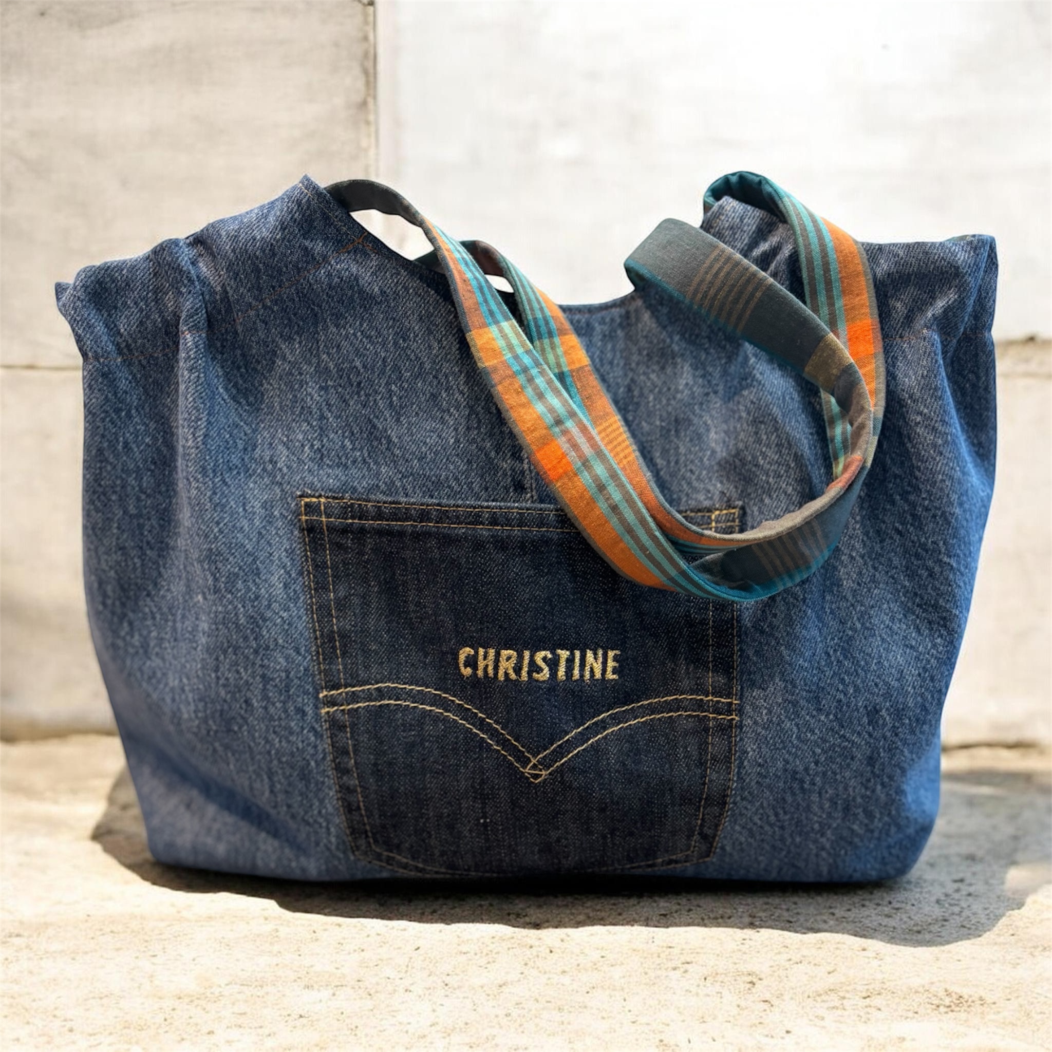 Sac à main jean et madras