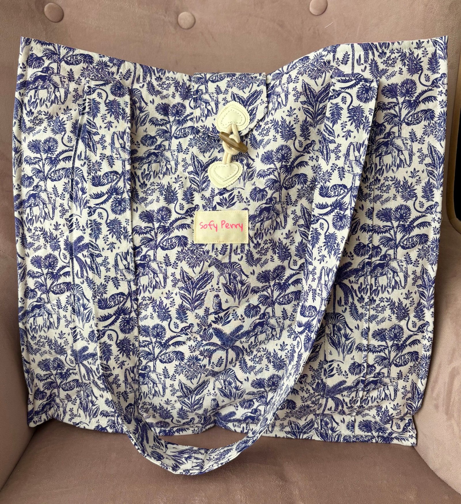 Sac cabas Toile de Jouy "exotique bleue" – Image 4