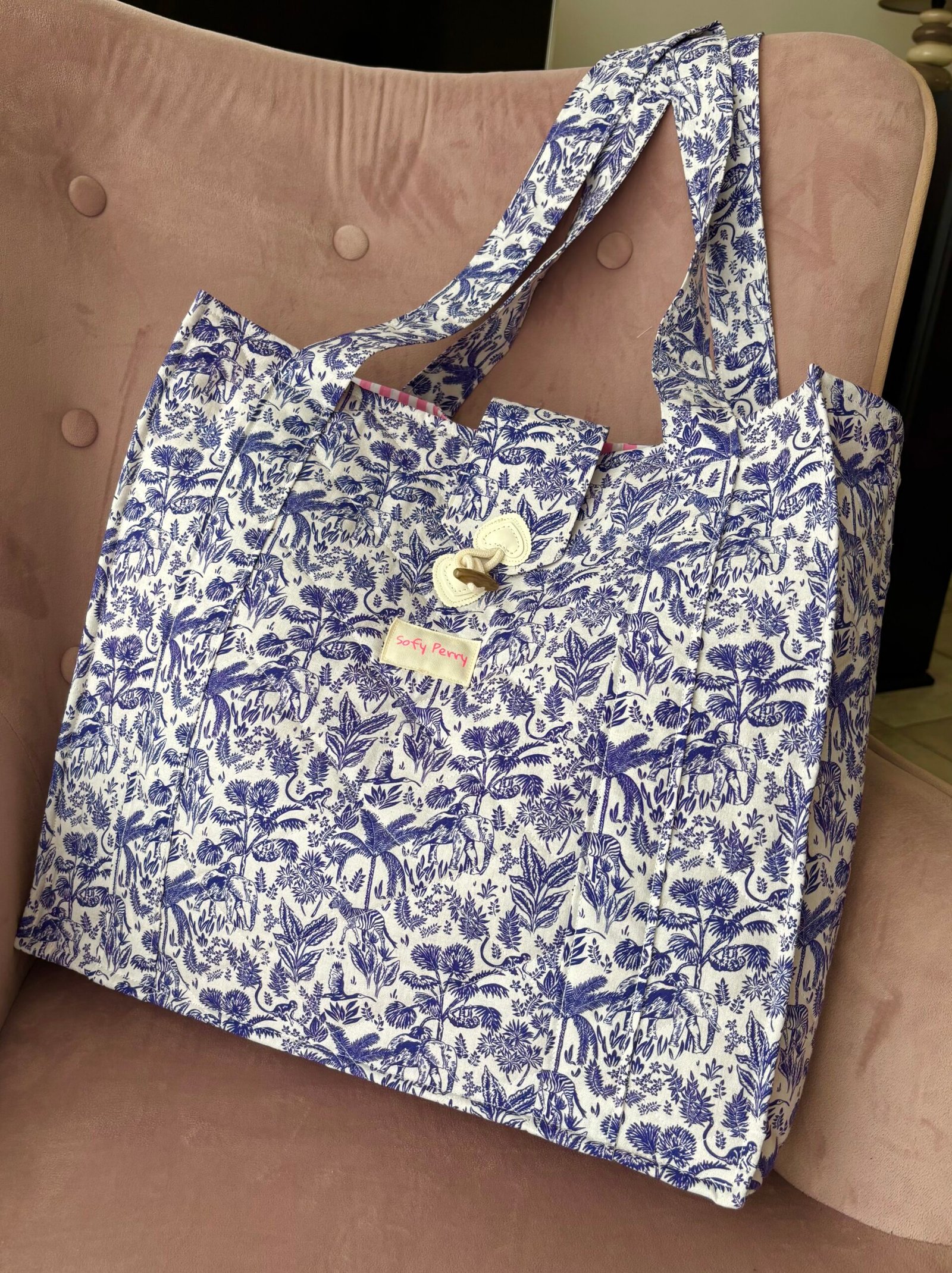Sac cabas Toile de Jouy "exotique bleue" – Image 2